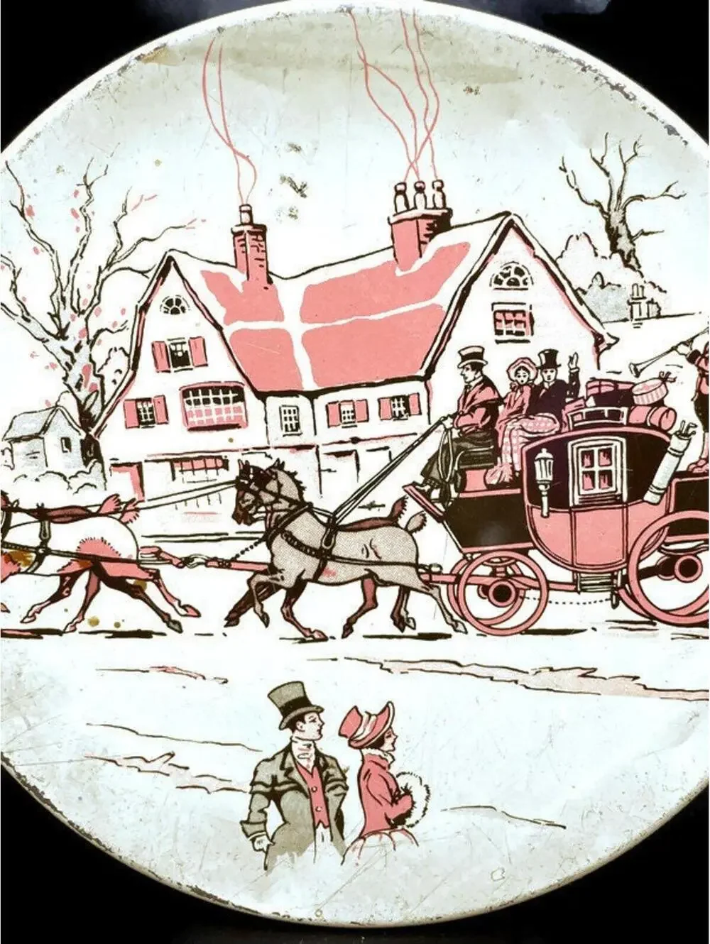 Vintage Fruitcake Tin: Victorian Horse & Carriage Scene